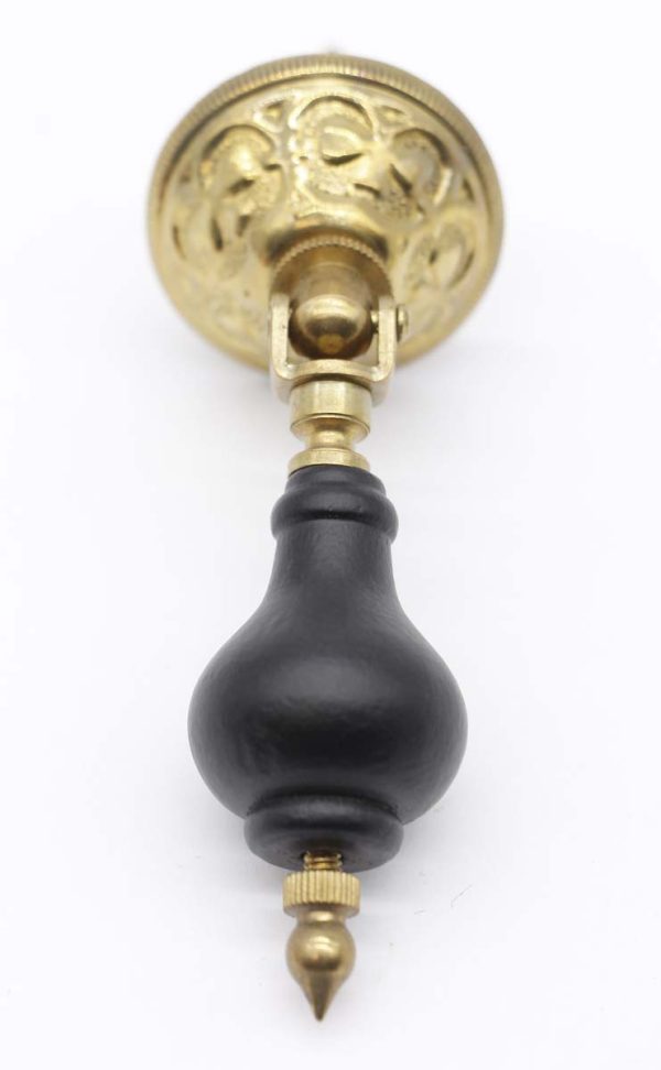 Cabinet & Furniture Pulls - Black Wooden Drop Drawer Pull with Ornate Brass Hardware