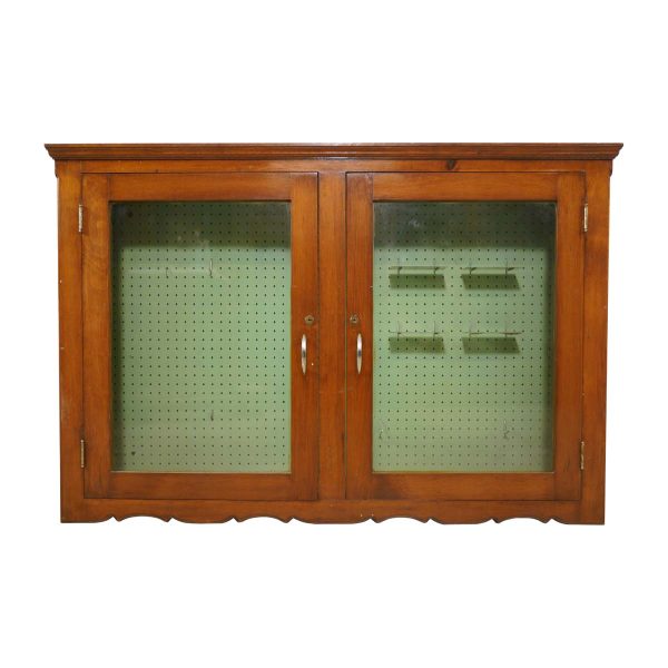 Cabinets - Reclaimed Peg Board Storage Glass Doors Wall Cabinet