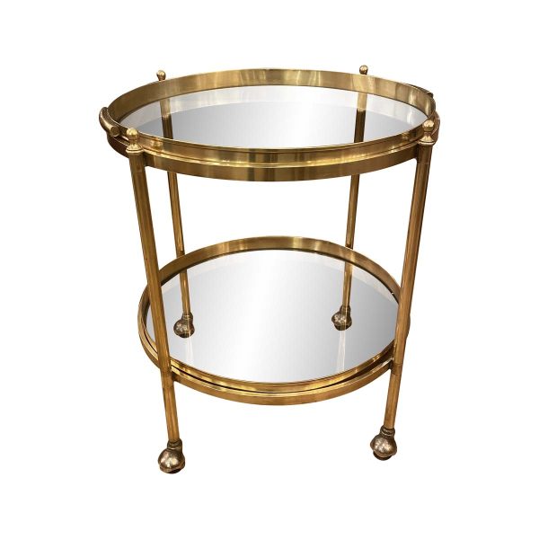 Carts - European Round Brass & Glass Bar Cart with Removable Tray
