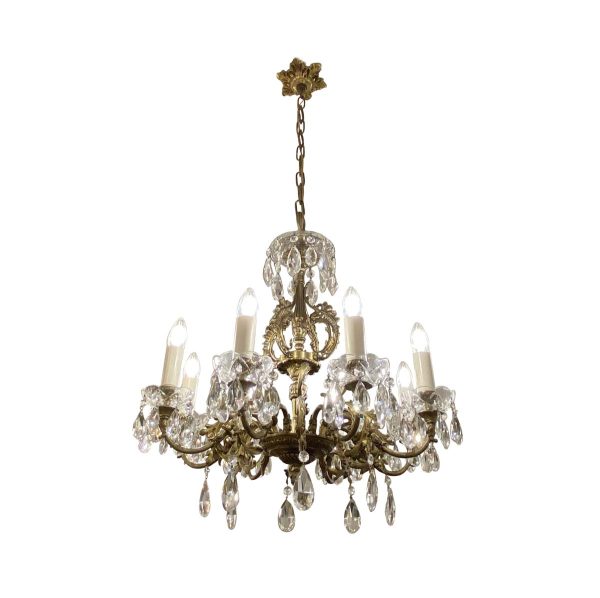 Chandeliers - Antique French Brass 8 Arm Clear Crystal Chandelier