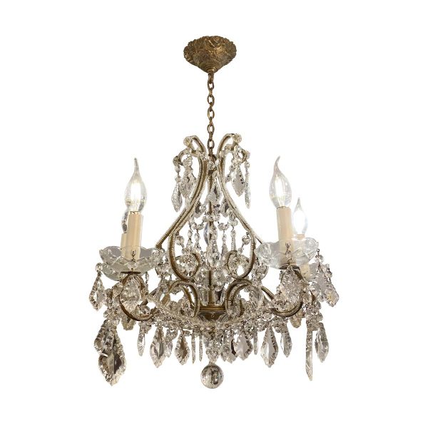 Chandeliers - Victorian 5 Arm Clear Beaded Crystal Ornate Bronze Chandelier