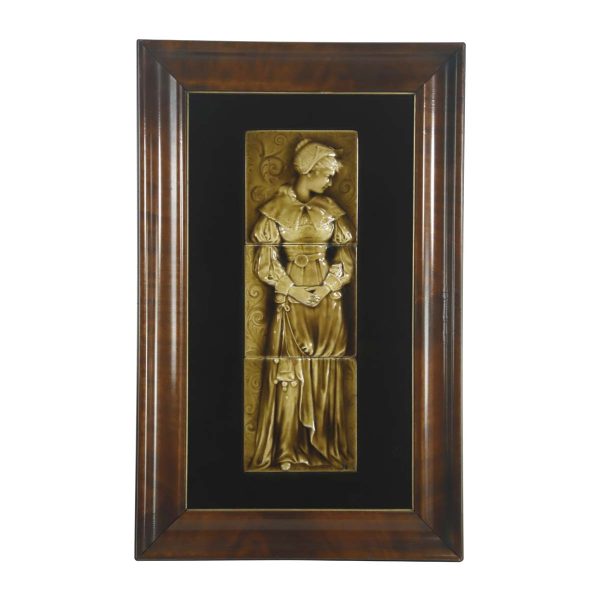 Collectors Tiles - Framed Antique Majolica Glazed Figural Fireplace Tile