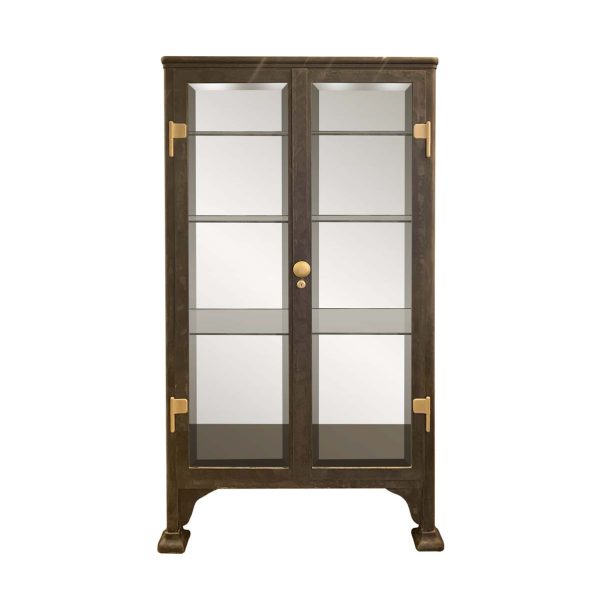 Commercial Furniture - Antique 1920s Beveled Glass Double Door Iron Medical Cabinet