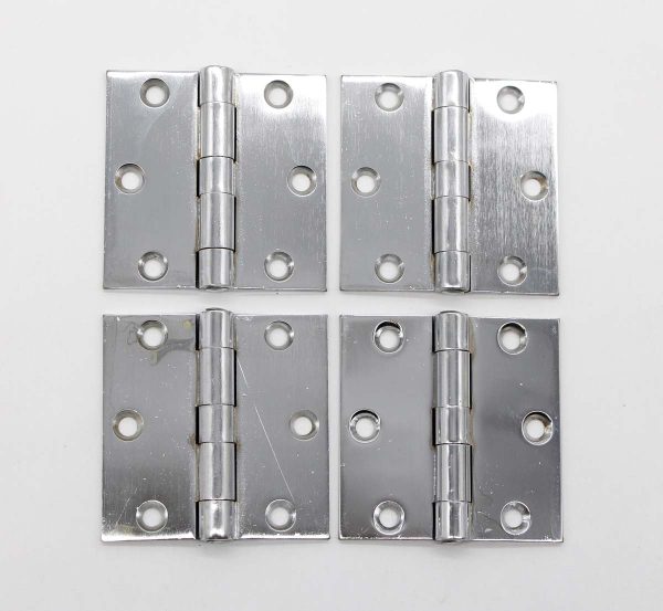 Door Hinges - Set of 4 Chrome Plated 3 x 3 Brass Butt Hinges