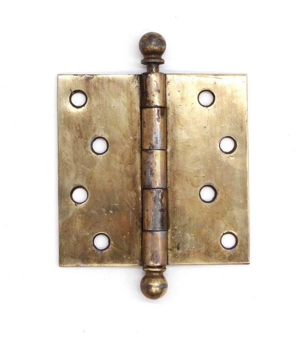 Door Hinges - Vintage 4.375 x 4.375 Brass Plated Steel Ball Tip Butt Door Hinge