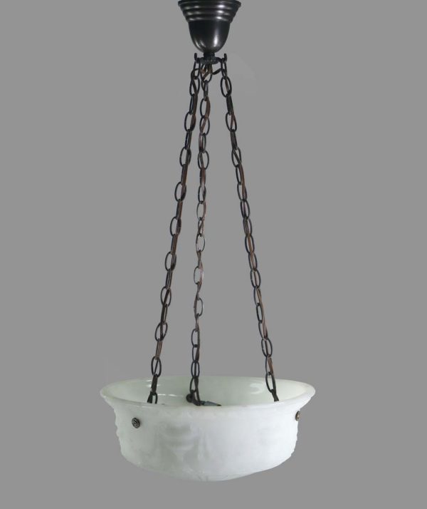 Down Lights - Victorian Urn Milk Glass Dish Black Chain Roman Pendant Light