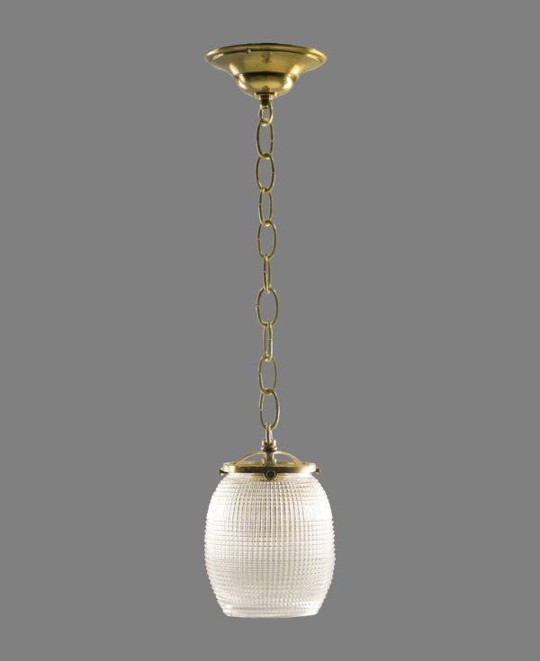 Down Lights - Vintage Prismatic Glass Shade & Brass Chain Pendant Light