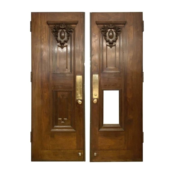Entry Doors - Carved Cartouche Solid Walnut Italian Entry Double Doors 94 x 66