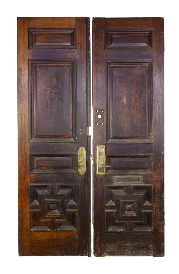 Entry Doors - Vintage 8 Pane Oak Entry Heavy Double Doors 85.5 x 51