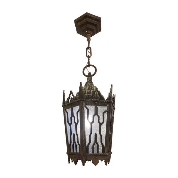 Exterior Lighting - Art Deco Vertigris Patina Bronze Exterior Ceiling Lantern