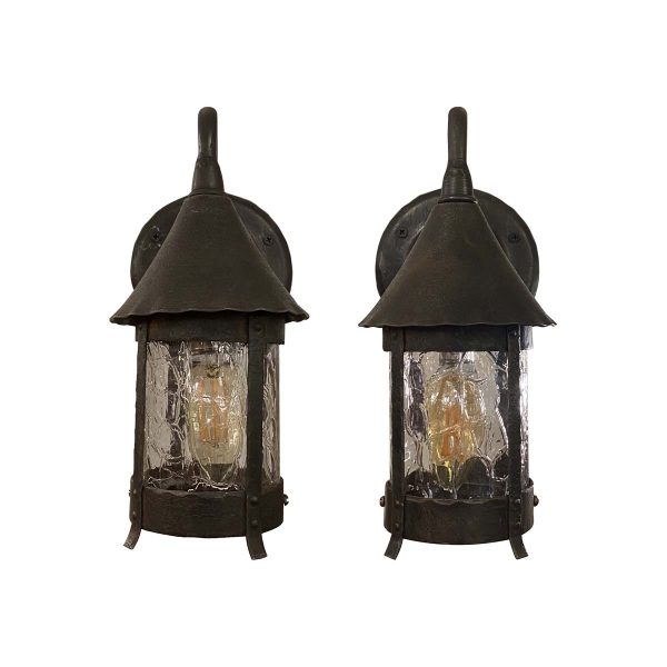 Exterior Lighting - Pair of Arts & Crafts Black Steel Cottage Exterior Wall Sconces