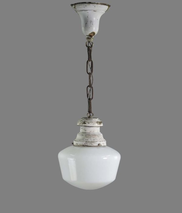 Globes - Antique 8 in. Milk Glass Brass Chain Schoolhouse Pendant Light