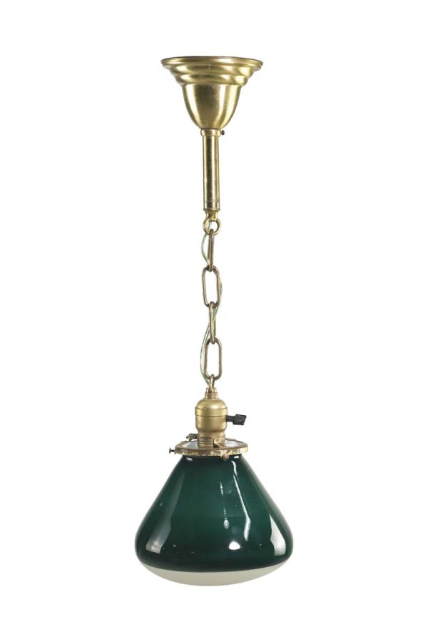 Globes - Industrial Green Frosted Globe Glass Brass Pendant Light
