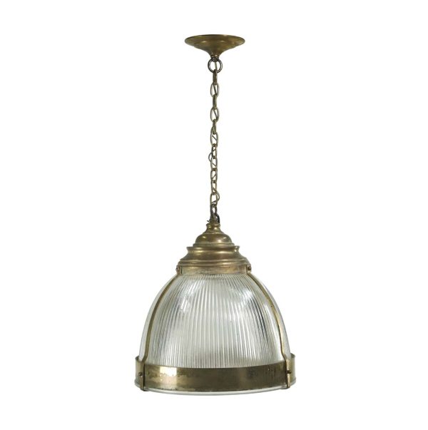 Industrial & Commercial - Vintage Ribbed Holophane Glass Half Dome Pendant Light