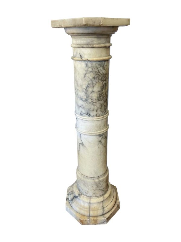 Pedestals - Late 19th Century Antique White Veined Marble Pedestal