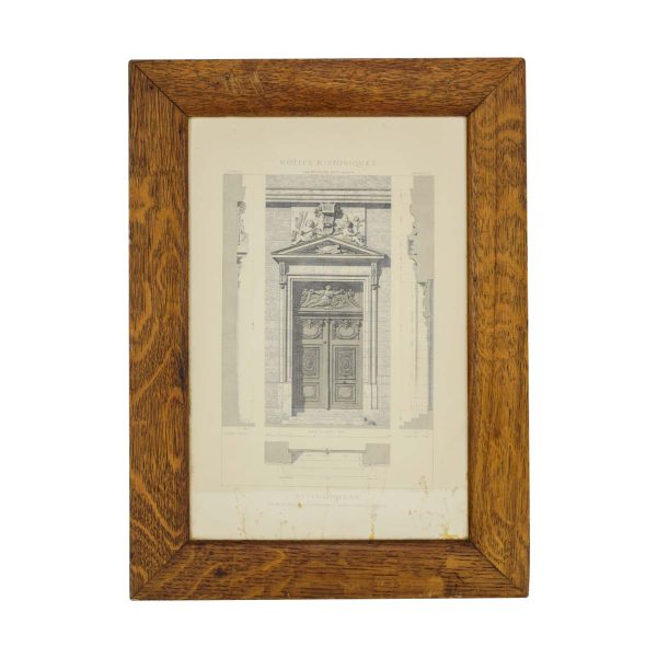 Prints - Oak Framed 19th Century Architectural Print of Lateral Door of Saint-Nicolas du Chardonnet by Cesar Denis Daly