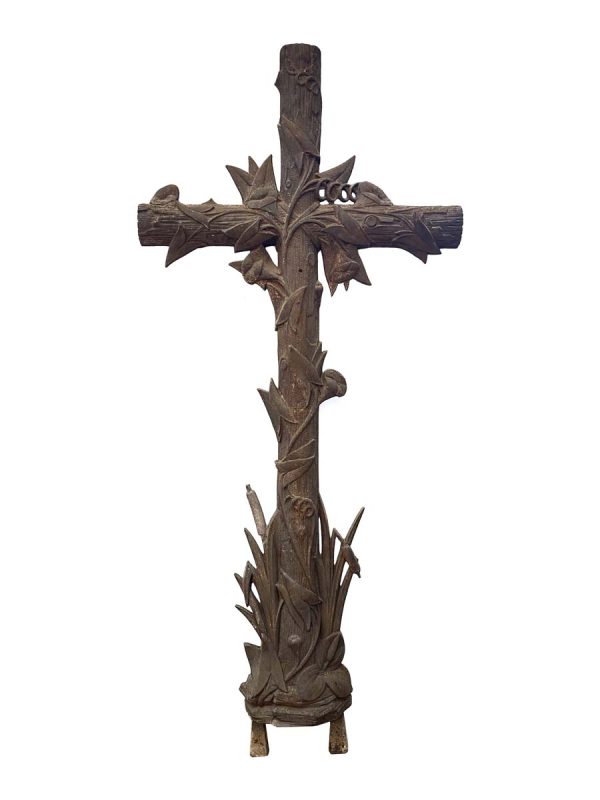 Religious Antiques - Antique Textured Foliate 51.5 in. Cast Iron Cross