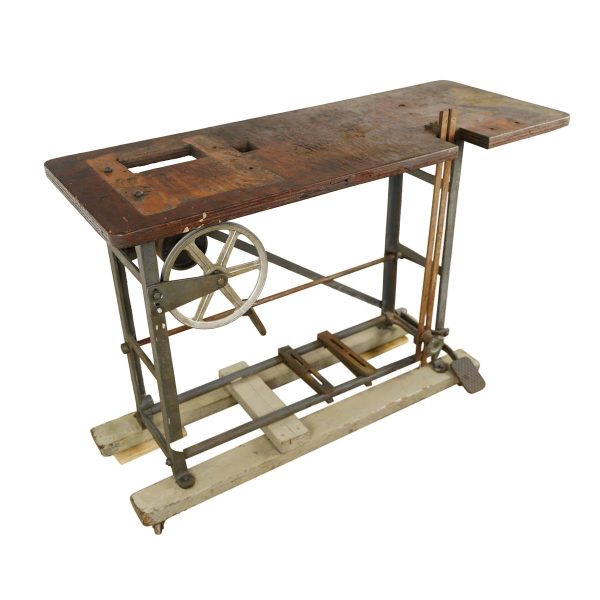 Sewing Machines - Antique Pine & Steel Commercial Sewing Machine Base