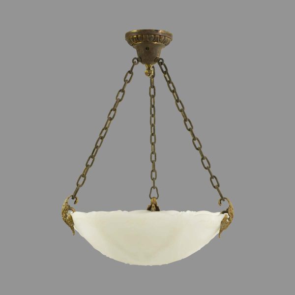 Up Lights - Art Nouveau White Alabaster Dish Brass Chain Pendant Light