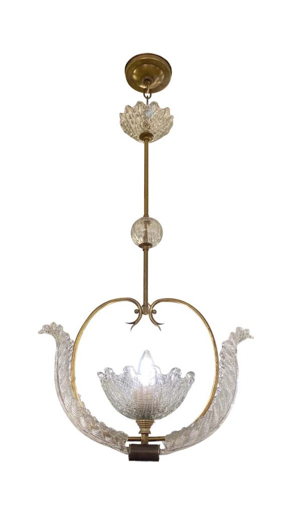 Up Lights - Murano Clear Glass Pendant Light with Ornate Leaves