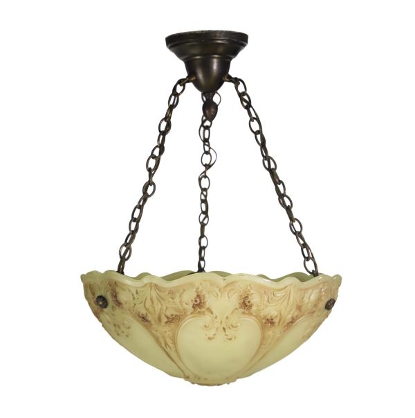 Up Lights - Victorian Floral Glass Dish Brass Chain Pendant Light