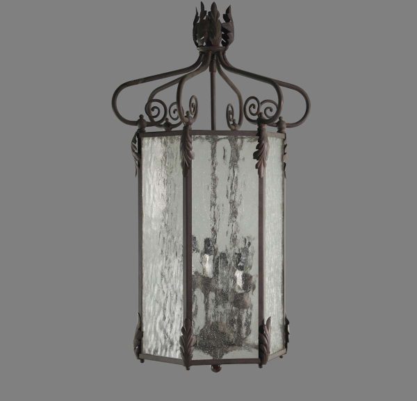 Wall & Ceiling Lanterns - French Metal & Textured Glass Hexagonal Ceiling Lantern