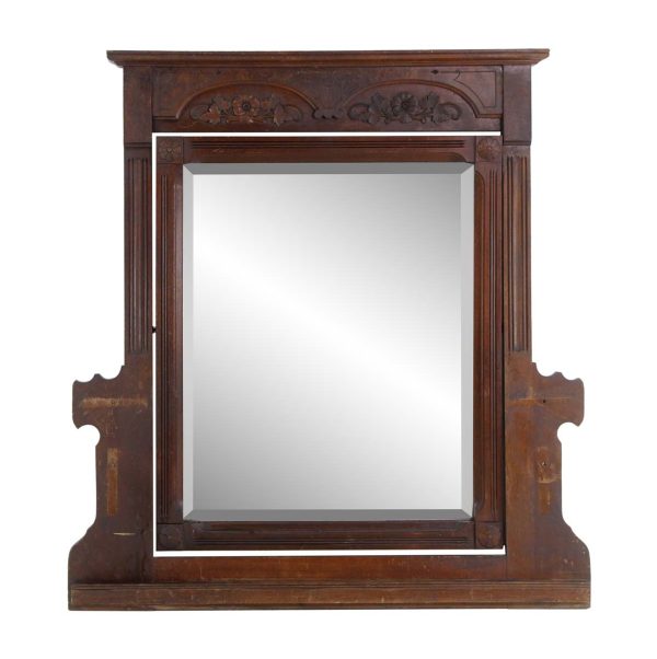 Antique Mirrors - French Beveled Mahogany Carved Frame Tabletop Vanity Mirror