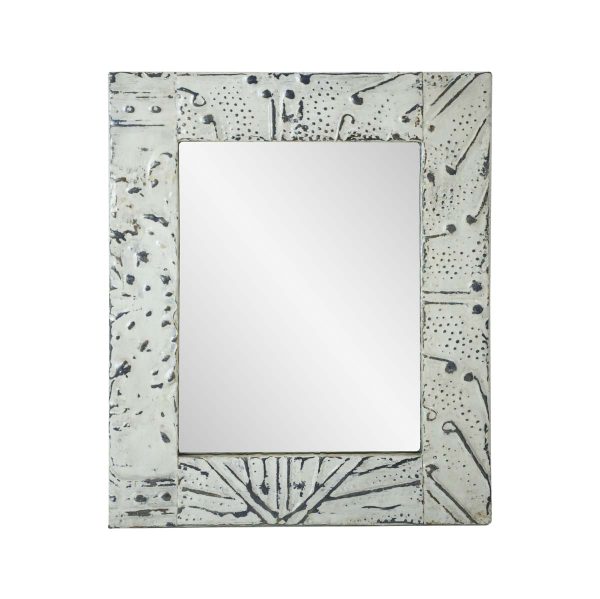 Antique Tin Mirrors - Handmade Mixed Pattern White & Gray Tin Ceiling Wall Mirror