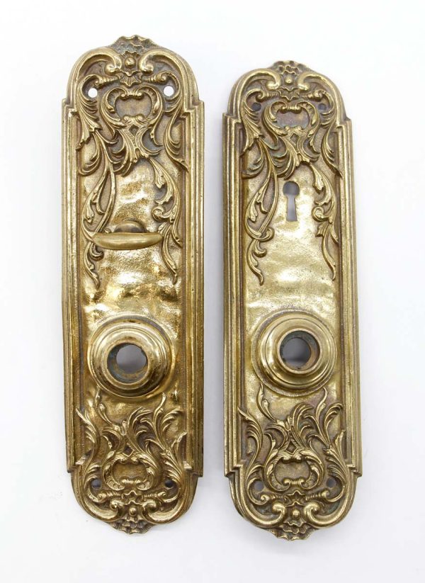Back Plates - Pair of Antique 9.375 in. Reading Savoy Brass Entry Door Back Plates