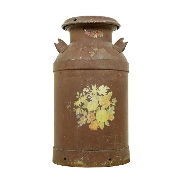 Barrels & Crates - Vintage Brown Floral Steel 10 Gallon Milk Jug