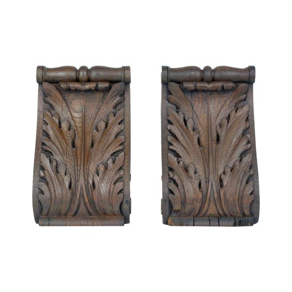 Book Ends - Hand Carved Wood Corbel Bookends with Brass Supports