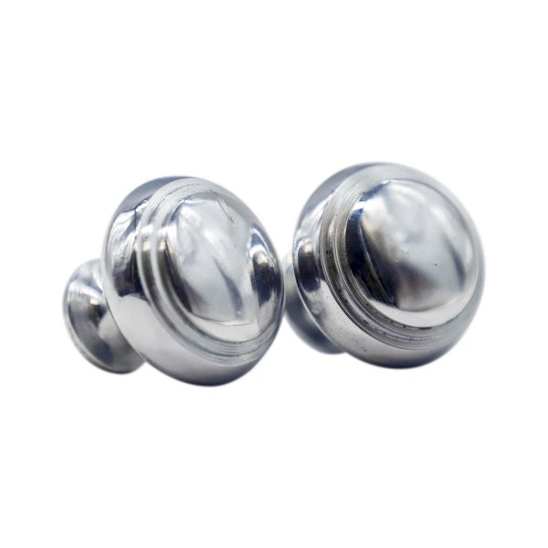 Cabinet & Furniture Knobs - Pair of Vintage Chrome Plated Brass Concentric Drawer Knobs