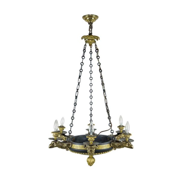 Chandeliers - French Empire 6 Arm Lions & Eagles Bronze Chandelier