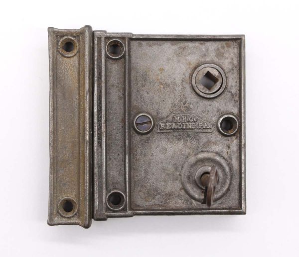 Door Locks - Antique M.H.C Reading Cast Iron Surface Rim Door Lock