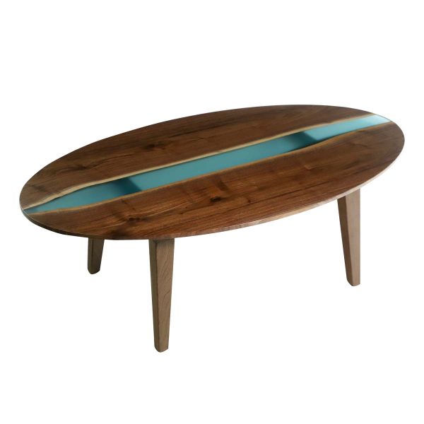 Farm Tables - Handcrafted 4.5 ft Oval Walnut Resin Tapered Leg Coffee Table