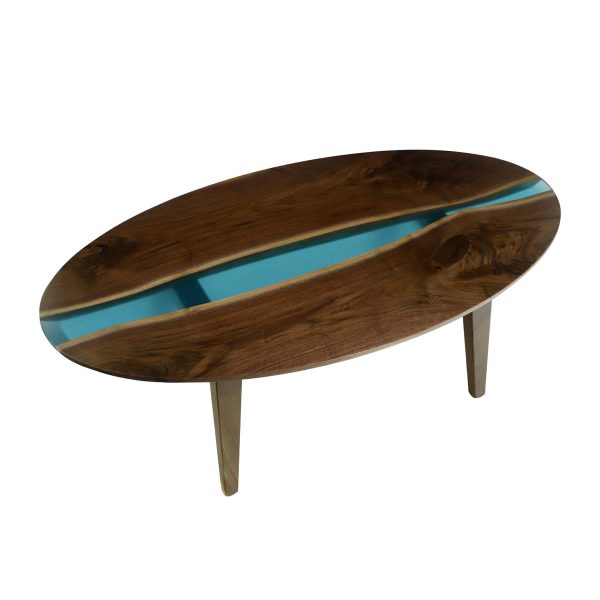 Farm Tables - Handcrafted 4.5 ft Walnut Resin Oval Tapered Leg Coffee Table
