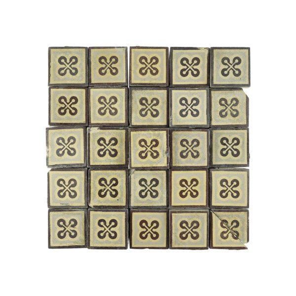 Floor Tiles - Antique 3.4 in. Square Quatrefoil Encaustic Floor Tile Set