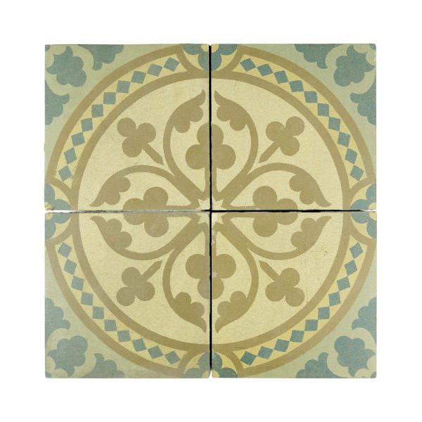 Floor Tiles - Set of 4 Antique Reclaimed Encaustic Floor Tiles