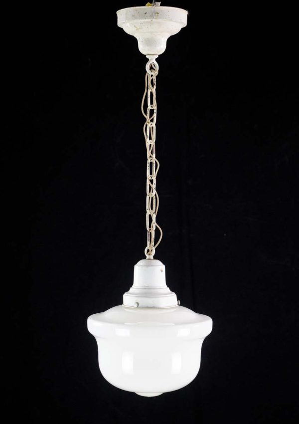 Globes - Antique Schoolhouse 10 in. Milk Glass & White Chain Pendant Light