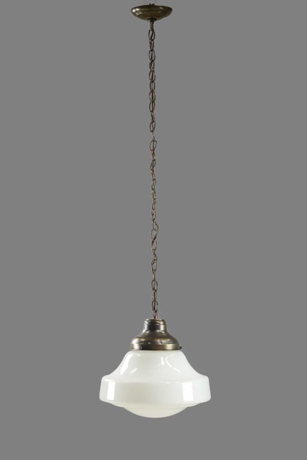 Globes - Antique Schoolhouse 13.5 in. Milk Glass & Brass Chain Pendant Light