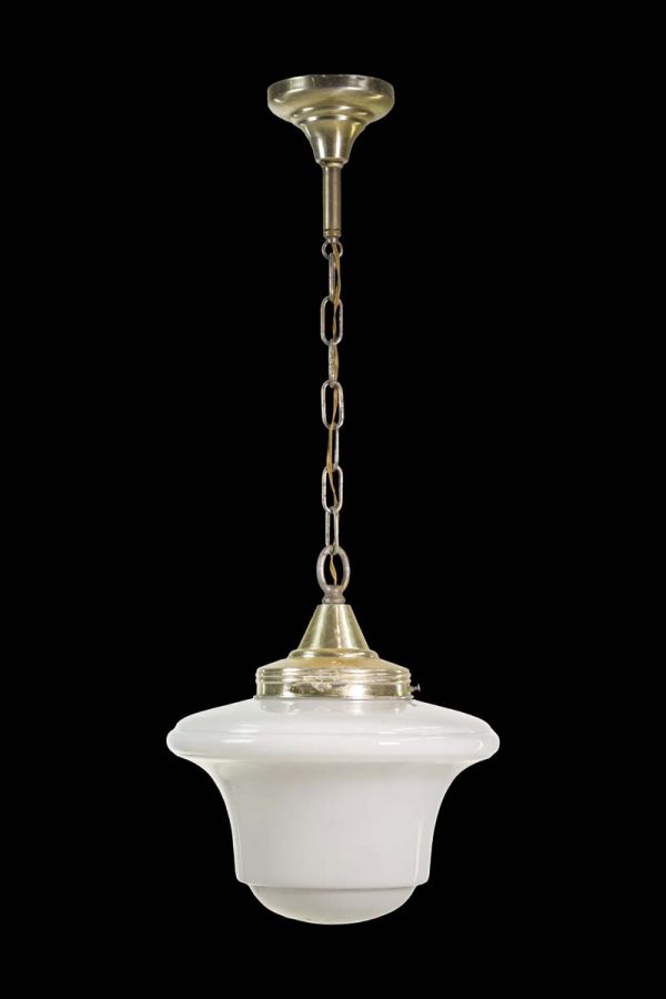 Globes - Antique Schoolhouse Milk Glass & Brass Chain Pendant Light