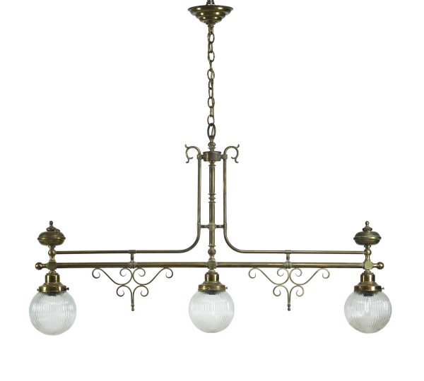 Globes - Traditional 3 Clear Ribbed Globe Light Brass Pendant Light