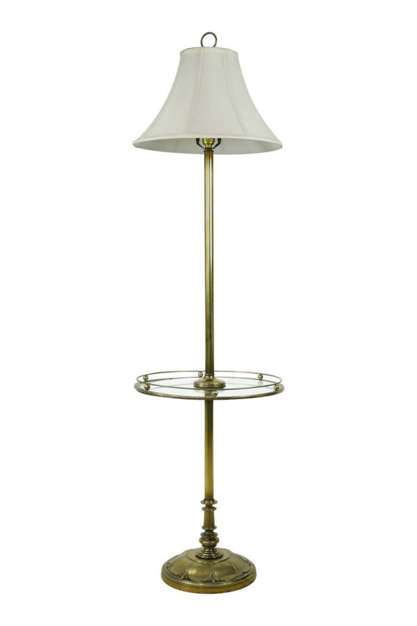 Lamp & Tables - Traditional Brass Plated Steel Floor Lamp with Glass Tabletop