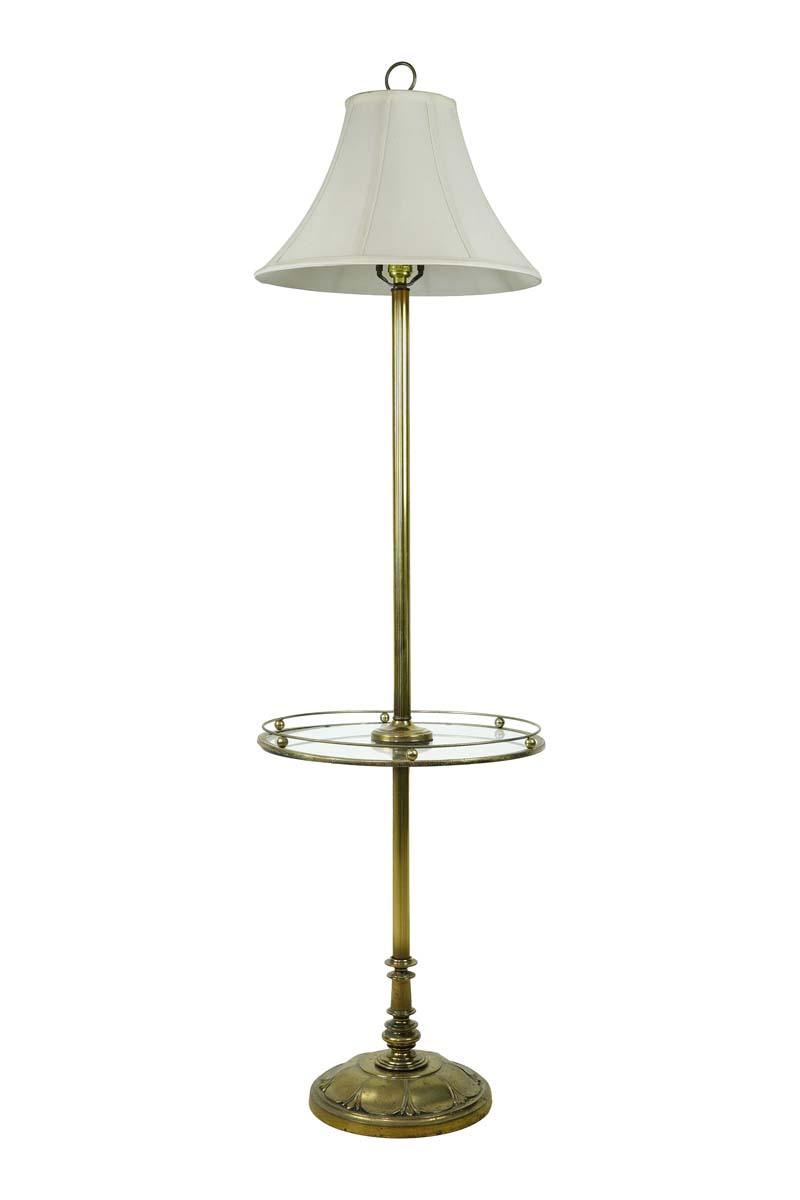 Traditional Brass Plated Steel Floor Lamp with Glass Tabletop