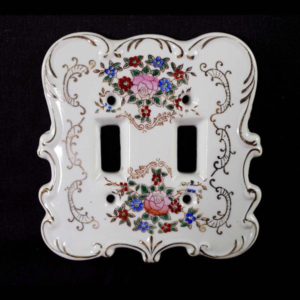 Lighting & Electrical Hardware - Vintage Floral Porcelain Wall Plate for Double Gang Light Switch