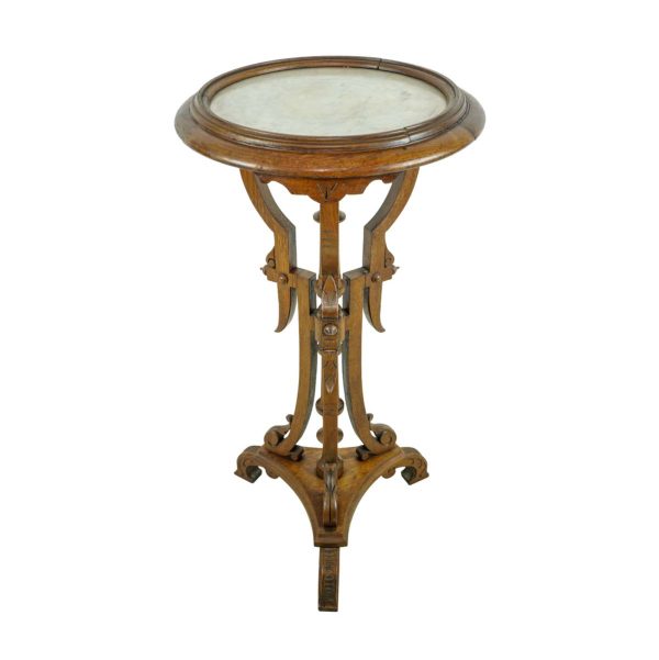 Living Room - Victorian Eastlake Pedestal Oak Table with Marble Top