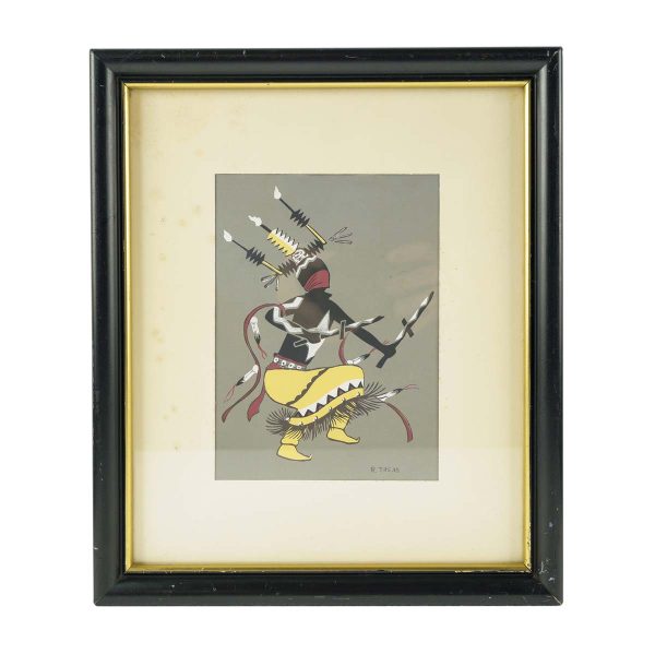 Paintings - Native American Full Battle Regalia Warrior Framed Painting