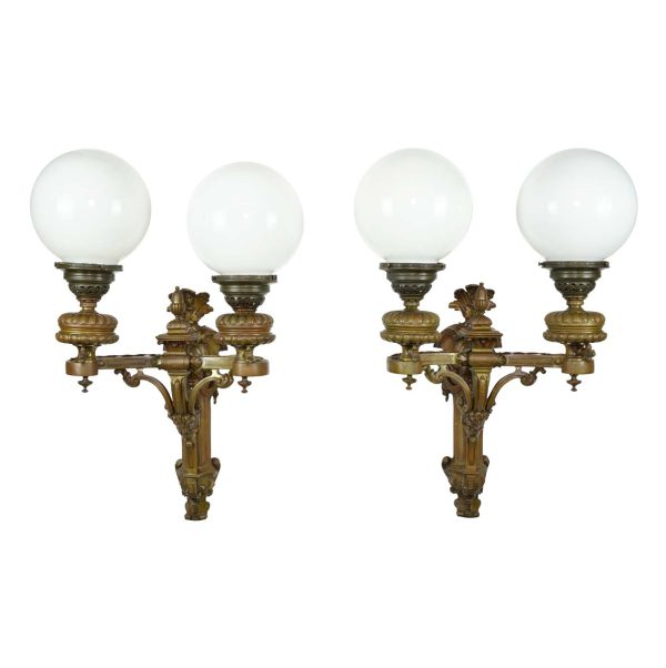 Sconces & Wall Lighting - Antique Victorian Bronze 2 Arm Ball Globe Wall Sconces