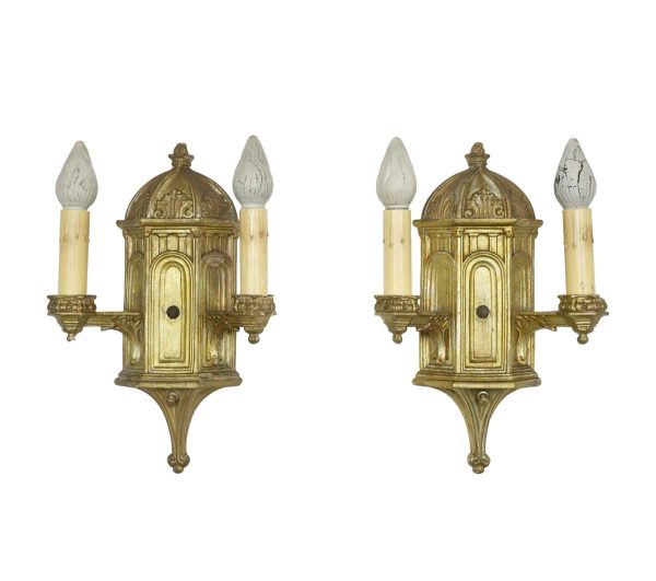 Sconces & Wall Lighting - Pair of Federal Gold Coated Plaster 2 Arm Wall Sconces