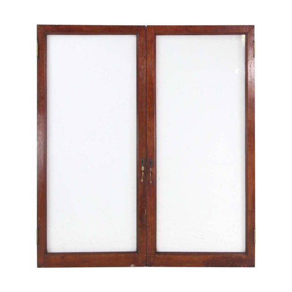 Standard Doors - Reclaimed Full Glass Wood Frame Mahogany Double Doors 53 x 47.5